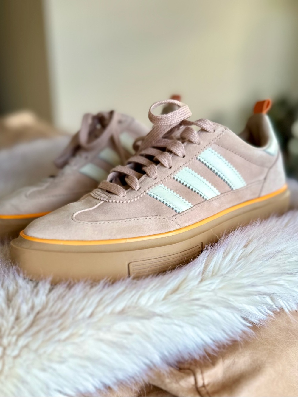 adidas Women's Blush Pink Suede Sneakers with White Stripes